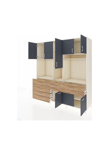 Kronos Dolap 10 Raflı 6 Çekmeceli 8 Kapaklı 220x59x243 Aytaşı-antrasit/çam Antrasıt/atlas Çam