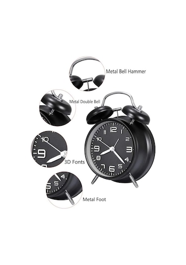 Valkyrie Sessiz Akar Saniyeli 16cm Alarm Masa Çalar Saat Yüksek Zil Sesi Büyük Boy Siyah