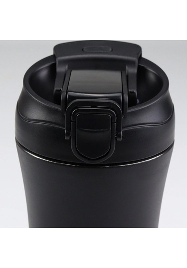 Paslanmaz Çelik Bardak Mug Termos 380 Ml Çift Katmanlı, Sızdırmaz Kapaklı-284 Siyah