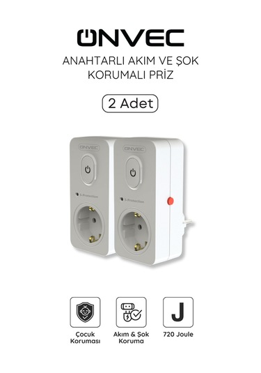Onvec Basic Anahtarlı Akım Ve Şok Korumalı Priz 720 Joule 2 Adet Yok