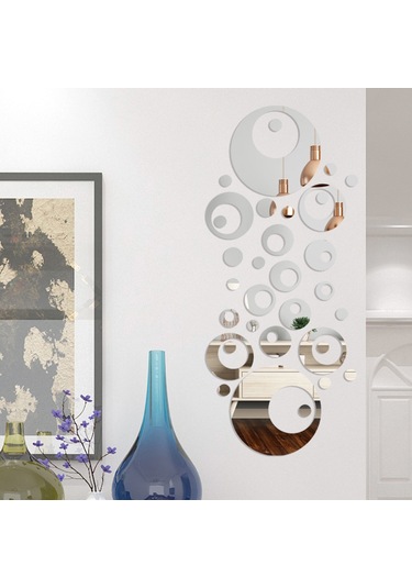 Xiyyadms 32 Parça/set Güneş Altınlı Akrilik Ayna Sticker, Ev Salonu Yatak Odası Dekorasyonu İçin, Çıkarılabilir Duvar Sticker Seti Gümüş