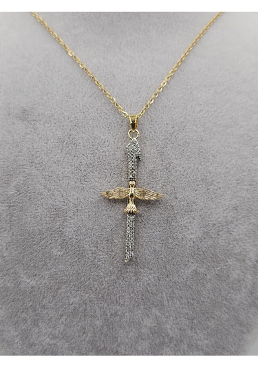 Çelik Zirkon İki Renkli Elif Anka Kuşu Kolye Altın