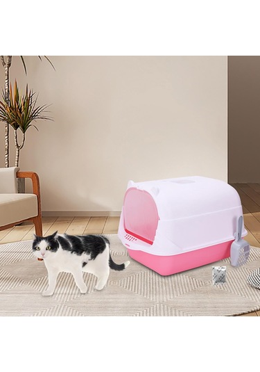 Kapalı Kedi Tuvalet Kapşonlu Kedi Kedisi Çöp Tavası Yüksek S. 10l Siyah