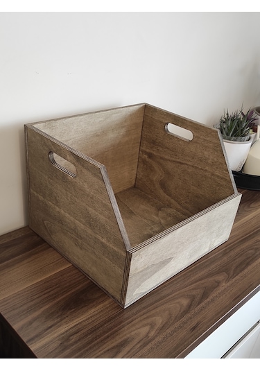 Ahşap Lp Plak Sandığı - Organizer Kutu - Wooden Lp Record Box Ceviz