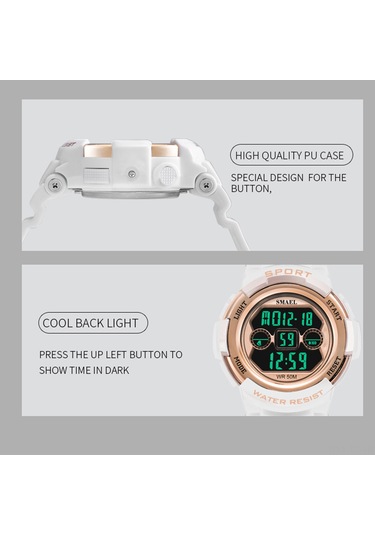 Skycity Smael 1632b Spor Kronometre Çiftler Kol Saati - 50m Su Geçirmez, Işıklandırmalı, Alarm, Dakikmatik, Tarih/gün Gösterimi - Gül Altın Rengi Siyah - Kırmızı