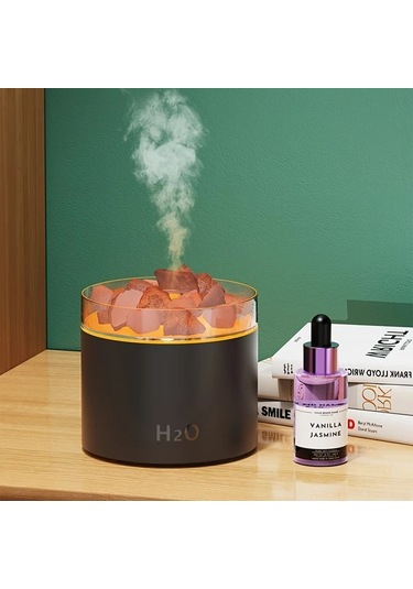 Techbloom Beyaz Renkli Yaratıcı Tuz Taşı Aromaterapi Makinesi Renkli Alev Gece Lambası Sesli Nemlendirme Büyük Su Tanklı