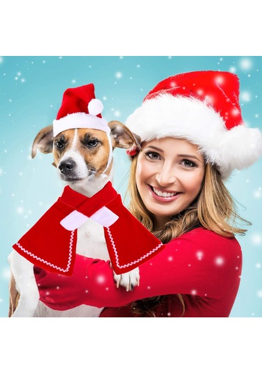 Yavru Köpekler, Kediler, Küçük Kediler Ve Köpekler İçin Ayarlanabilir Noel Baba Şapkası, Paltosu Ve Atkı Seti.
