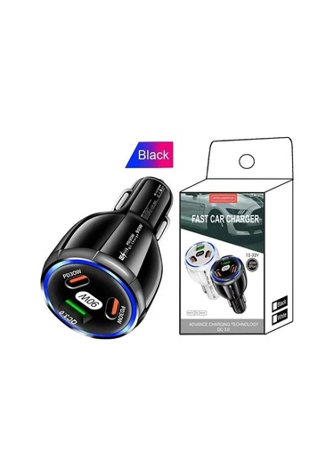 90w Araç Şarj Cihazı Pd Qc3.0 Usb Tip-c Hızlı Araç Şarjı Telefon Adaptörü İphone 14 15 Pro/max Samsung Huawei Xiaomi İçin Arabada Black-box