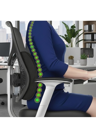 Ergonomik Bel Destek Yastığı - Ofis Koltuk Sırt Minderi - Nefes Alabilir Hafızalı Sünger Bel Yastığı Siyah