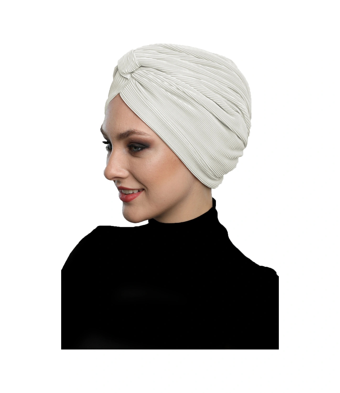 Çapraz Plise Bantlı Astarlı Krem Hazır Türban Tesettür Havuz Bonesi Krem