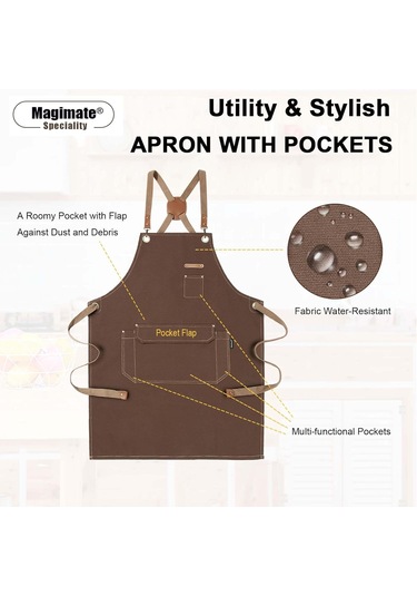 Erkekler Kadınlar İçin Çapraz Sırt Askılı Şef Önlüğü, Pamuklu Kanvas Önlük Kahverengi, Diğer
