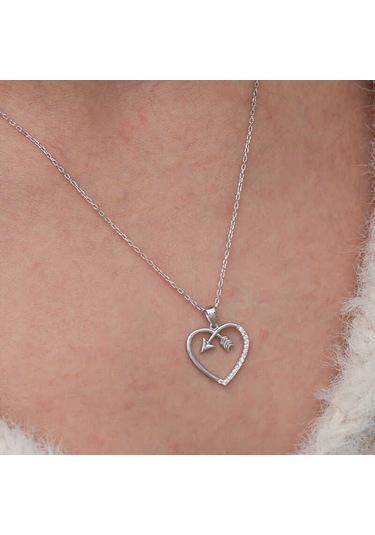 Artsmagazinmücevher Gümüş Kalpli Ok Kadın Kolye
