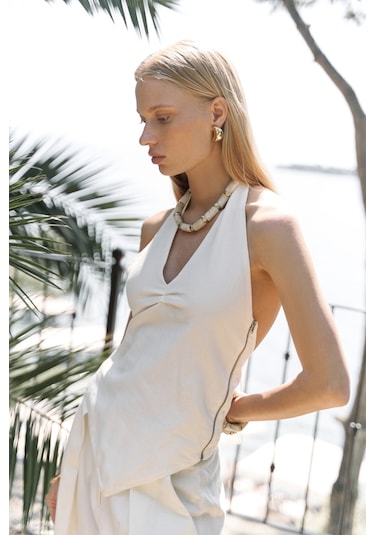 Mai Collection Mai Studios Co. Onagho Boyundan Bağlı Ekru Crop Ekru
