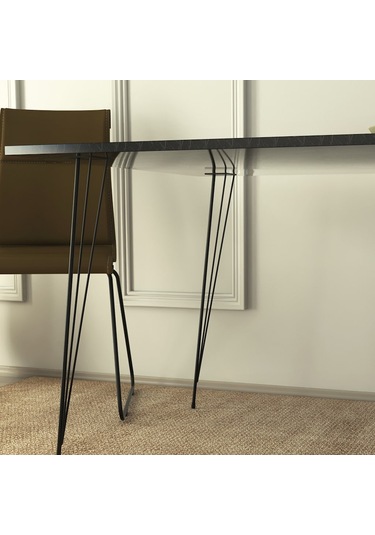 Pasific Home Sandalf Metal Ayaklı Mutfak Masası Kare 90x90 Siyah Mermer