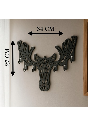 Geyik Figürlü Duvar Tipi Anahtarlık Askılığı Siyah - Beyaz
