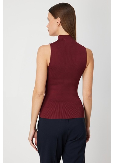 On Kadın Taşlı Kolsuz Triko Bluz 66375 Bordo Bordo