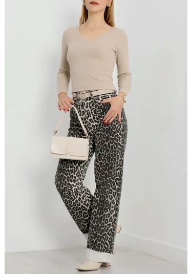 V Yaka Kaşkorse Bluz Bej A3699 Bej