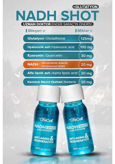 Lifecell Nadh Shot + Glutathione  Takviye Edici Gıda 10 Flakon