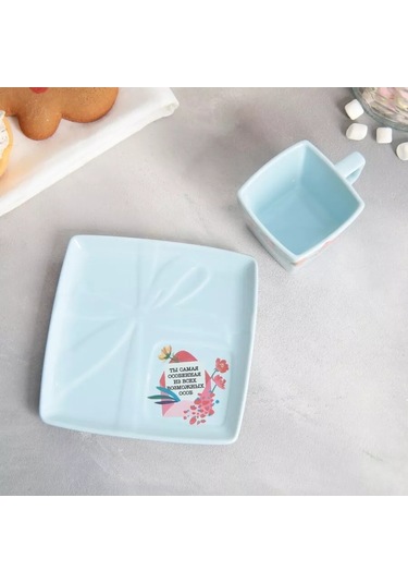 Denezo Mavi Seramik Çay Kupası 150 Ml Ve Tabağı 244856585 Açık Mavi