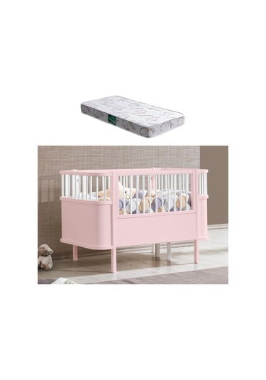 Mdf Beşik 130x90 Trend Büyüyen Beşik Pembe + 1 Comfort Yatak Pembe