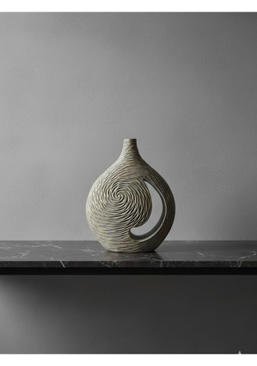 Geniş Gövdeli Dekoratif Vazo - Modern Polyester Obje 28x37x8 Çok Renkli