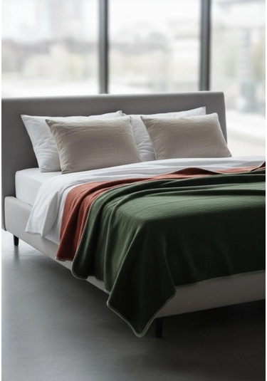 Çift Kişilik Düz Pamuklu Battaniye Çift Taraflı 200 X 220 Yeşil