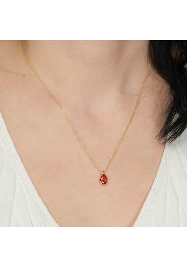 Turuncu Taşlı Gümüş Kolye Gm17