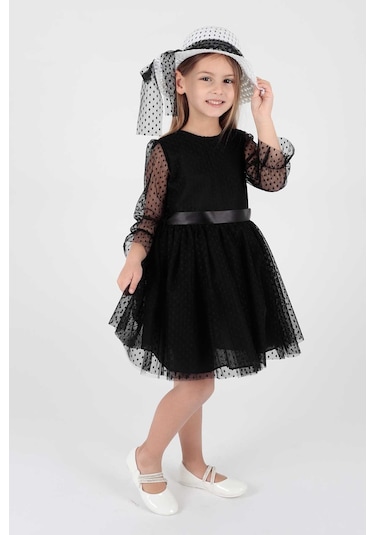 Ahengim Kız Çocuk Şapkalı Ve Tül Dantel Trend Elbise Ak2228 001