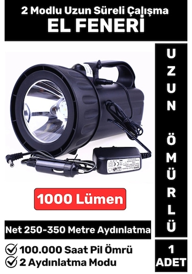Premium Kamp Avcı Deprem 2 Aydınlatma Modlu Güçlü Beyaz Işık 1000 Lümen Güvenlik El Feneri Çok Renkli