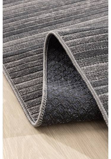 Koza Halı Stripe Antrasit Kilim Kaymaz Taban Salon Oturma Odası Antre Halıs Antrasit