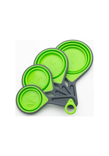 Yeşil Silikon Ölçüm Kabı Ve Kaşık Seti Katlanabilir Pişirme Ölçüm Aracı Kaşık Pişirme İçin Mutfak El Sanatları Yapımı Kahve Unu Bal 4pcs