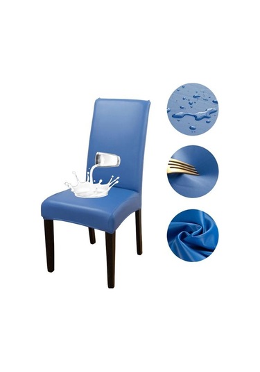 Mavi Pu Deri Kumaş Düz Renk Sandalye Kapak Su Geçirmez Yemek Koltuğu Sandalye Kapakları Otel Ziyafet Düğün Koltuk Kapakları Sandalye Koruyucu