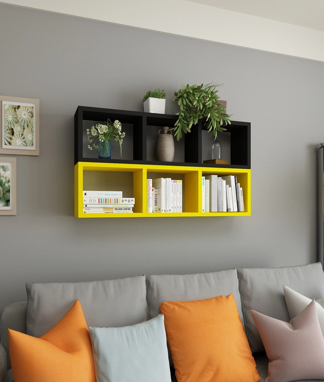 Kitaplık Duvar Rafı Mobilya Ikili Renkli Takım Sarı Siyah Sarı-siyah