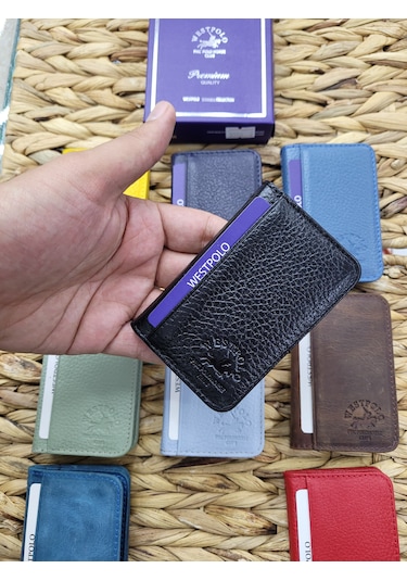 Westpolo İsme Özel 1026 Hakiki Deri Unısex Kartlık Siyah