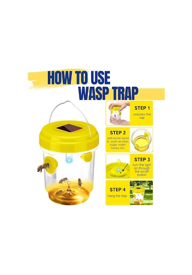 Geeksen Dış Mekan Gömlek Tipi Güneş Enerjili Arı Tutucu - Güneş Panelli Zirve Tuzağı Sarı, 2 Adet