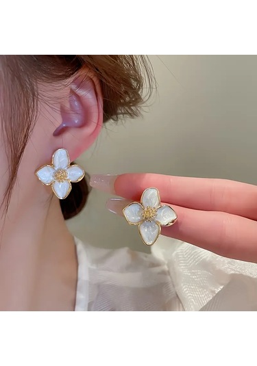 Bohemian Çiçek Desenli Küpe Altın Kaplama