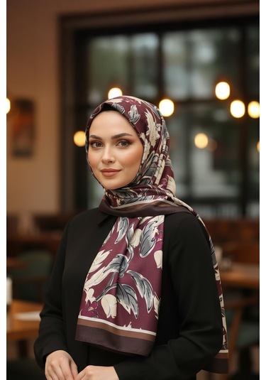 Afvente Lale Desen Bordo Pamuk Şal
