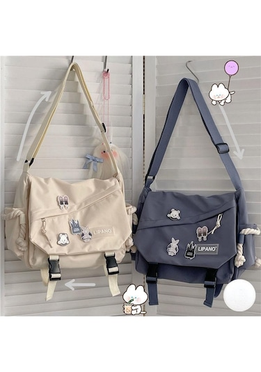 Beyaz Kore Omuz Çantası Japon Retro Messenger Çanta Öğrenci Messenger Çanta Beyaz