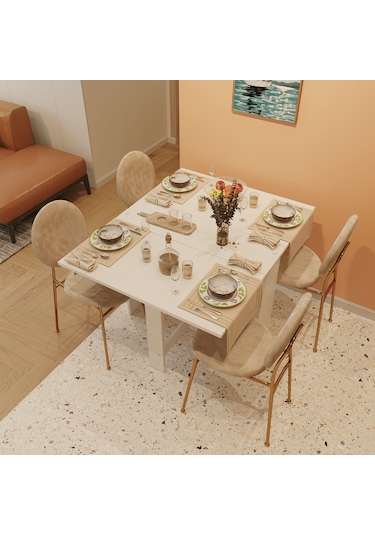 Pratik Katlanır Mutfak Yemek Çalışma Masası - 6 Kişilik -%100 Mdf