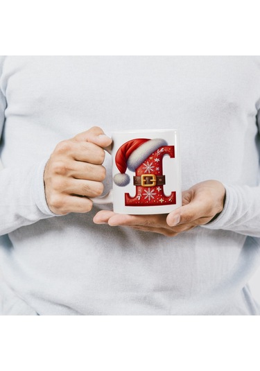 I Harfi Yılbaşı Temalı Bardak 330 Ml Harfli Kişiye Özel Hediye - Yeniyıl / Noel Şapka Tasarım Beyaz