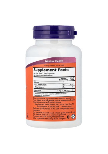 Now Foods D-mannose Women's Health Urinary Support 500 Mg 120 Veg Caps Aromasız