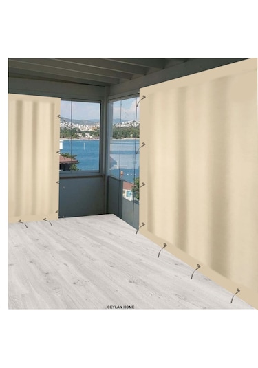 Ceylan Home Balkon Perdesi Brandası Bağcıklı Ölçü Seçenekli Düz Krem Krem