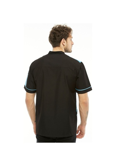 Uniprom Kısa Kollu Aşçı Ceketi Önlük Omuz Nakışlı Cepli Şef, Garson Siyah - Turkuaz