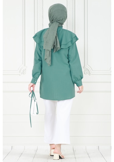 Sevitli Pelerinli İncili Tunik-mint Yeşili-3933-mint Yeşili Mint Yeşili