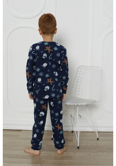 Fames Pijama Kışlık Çocuk Polar Pijama Takım Lacivert
