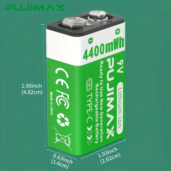 Globalbloom Pujımax 9v 4400mah Şarj Edilebilir Lityum Pil Type-c Kablolu 2 Adet