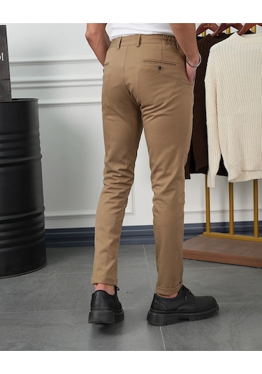 Modefendi Pamuk Likra Slim Fit Jogger Pantolon Taba