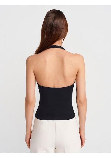 Dilvin 21052 Halter Yaka Top-siyah-14396