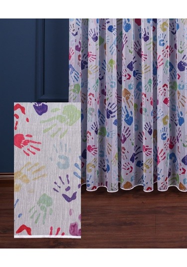 Caserta Home Kids Renkli El İzleri Çocuk Odası Tül Perde