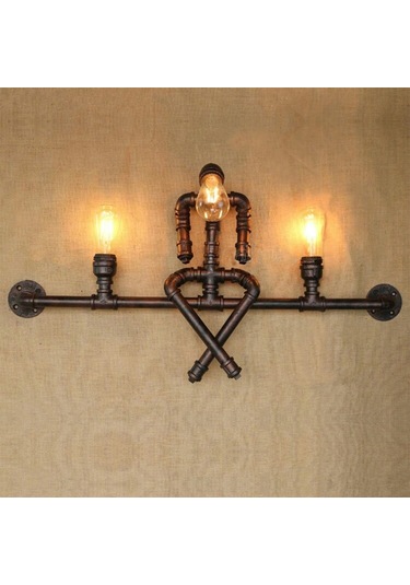 3 Başlıklı Vintage El Yapımı Endüstriyel Aplik, Rustik Robot Duvar Apliği Cafe Villa Retro Avize